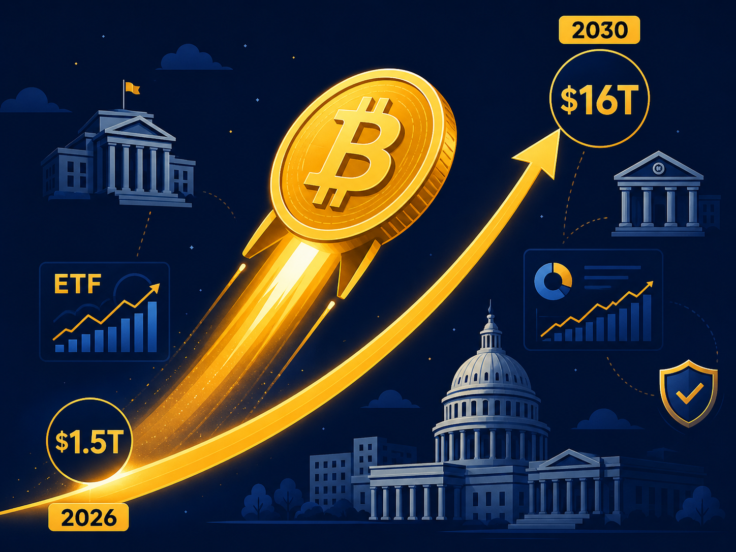 비트코인 2030 전망 아크인베스트 시총 16조 달러 일러스트