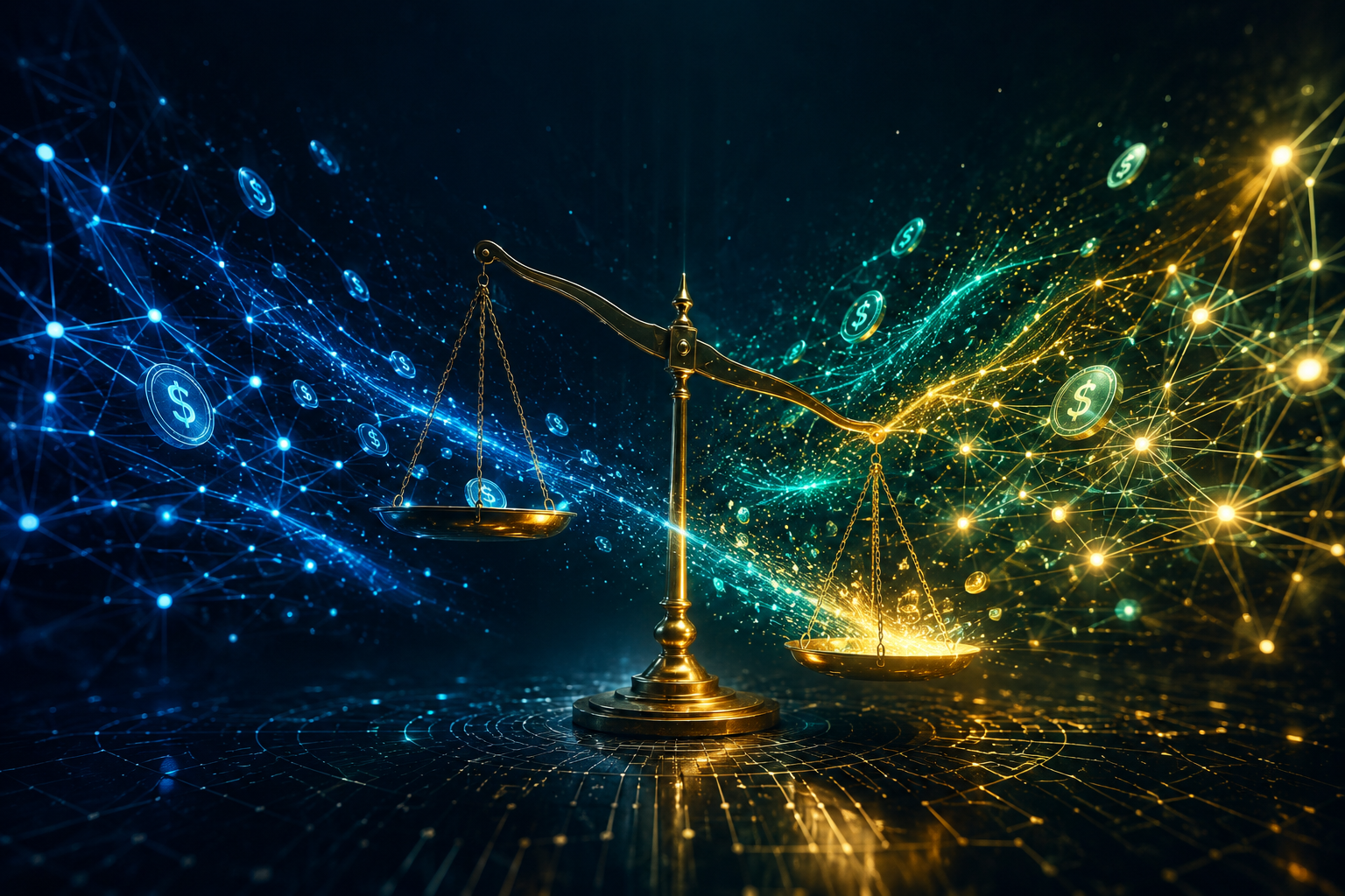 RLUSD 스테이블코인 공급량이 XRP 레저에서 이더리움을 추월하는 모습을 표현한 블록체인 네트워크 시각화 이미지